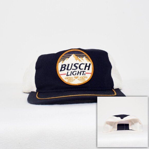 Busch Light Vintage Logo Embroidered Twill Patch Flat Bill Hat Blue - Picture 1 of 7